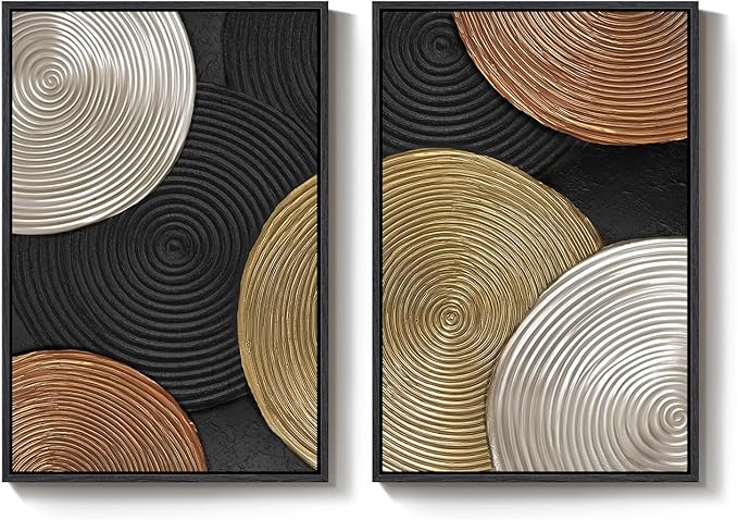 Large Framed Abstract Circles Wall Art Set of 2