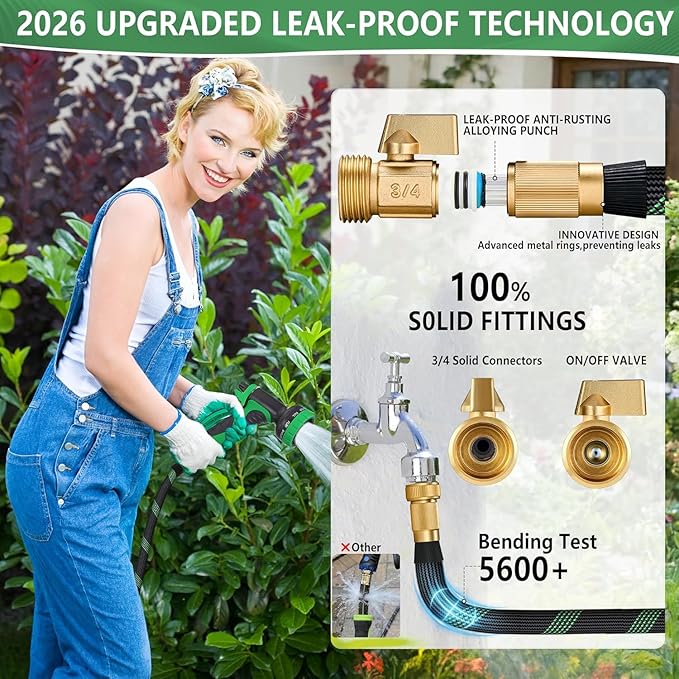 100 FT Non-Expanding Garden Hose, 2026 New Upgrated Non-Expandable Garden Water Hose - Ultra-Light & Flexible Burst-Resistant, Kink-Free Garden Hoses, All-Weather Use for Lawns, Gardens,Outdoor