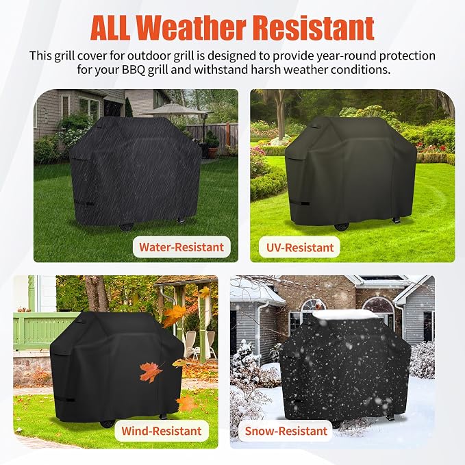 iCOVER Grill Cover 65 inch, BBQ Grill Cover for Outdoor Grill, 600D Heavy Duty Waterproof BBQ Cover, Anti-UV and Rip-Proof Barbecue Cover, Gas Grill Cover for Weber, Char-Broil, Nexgrill, etc