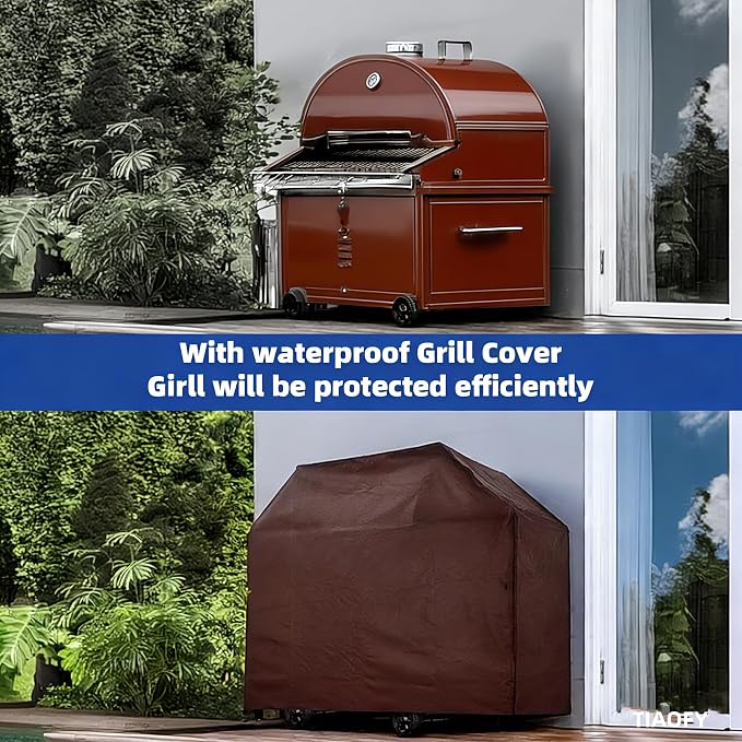 BBQ Gas Grill Cover for Outdoor, Anti-UV, Rip-Proof, 600D Oxford Fade Resistant Material, Barbecue Cover with Hook and Loop Straps & Adjustable Hem Drawstring (Reddish Brown, 55”x23”x42”)