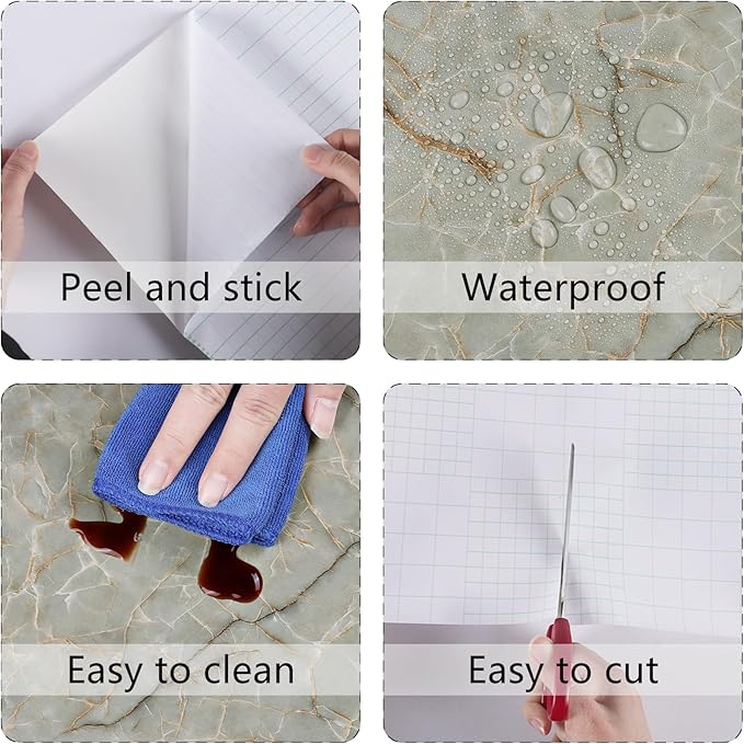 Cyan Glossy Marble Contact Paper Peel and Stick Countertops Self Adhesive