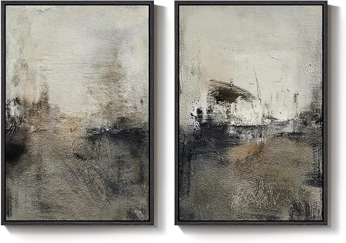 Large Framed Neutral Abstract Wall Art Set of 2