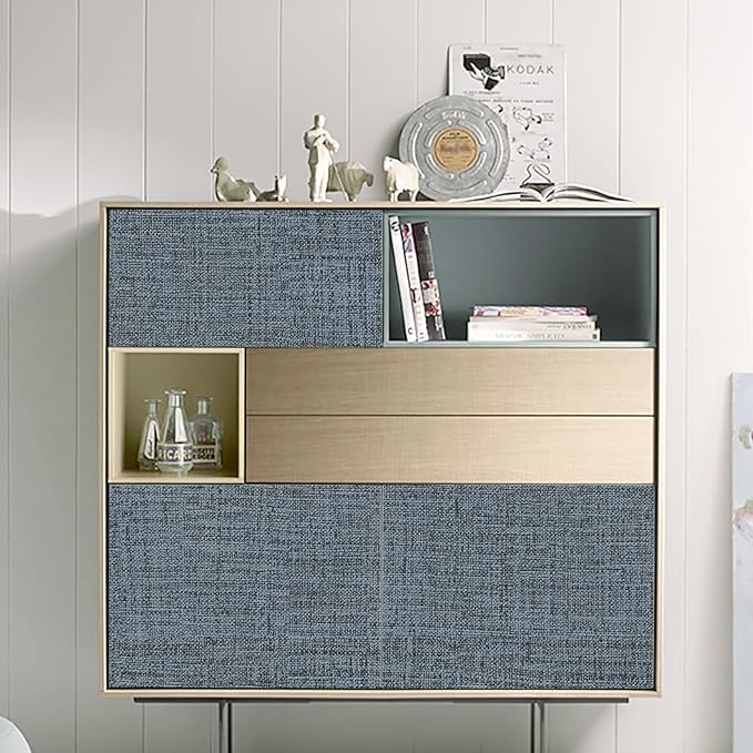 Blue Gray Grasscloth Peel and Stick Wallpaper 17.3"x160" Faux Linen Textured