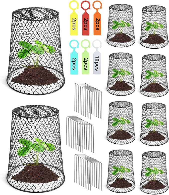 10 Pcs 6.8"Ã7.4" (Multiple Sizes/Quantities Available) Seedling Plant Protectors from Animals, Chicken Wire Plant Cage Garden Cloche to Protect Plants Vegetables from Rabbits Squirrels Chicken
