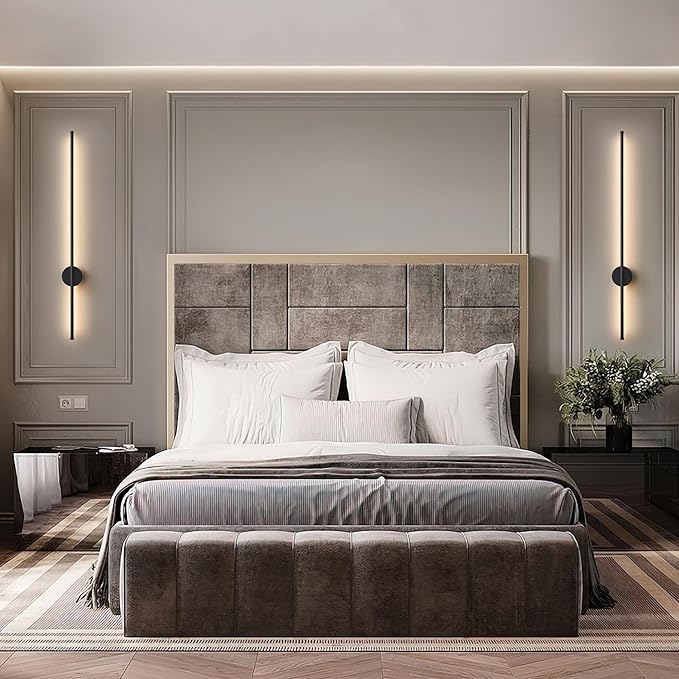 Battery Operated Modern Wall Sconces, Dimmable Wireless Wall Light Set of Two