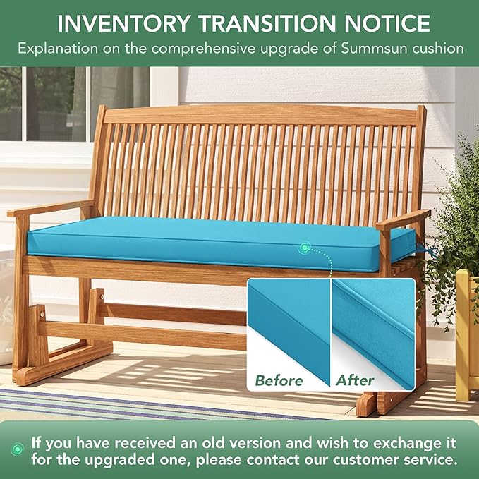 Summsun Outdoor Bench Cushion: Waterproof and Fade Resistant Patio Furniture Cushions - Non-Slip Bench Pad Cushion with Removable Cover for Garden Swing Porch Sofa Settee, 48 x 18 x 3 Inch, Teal