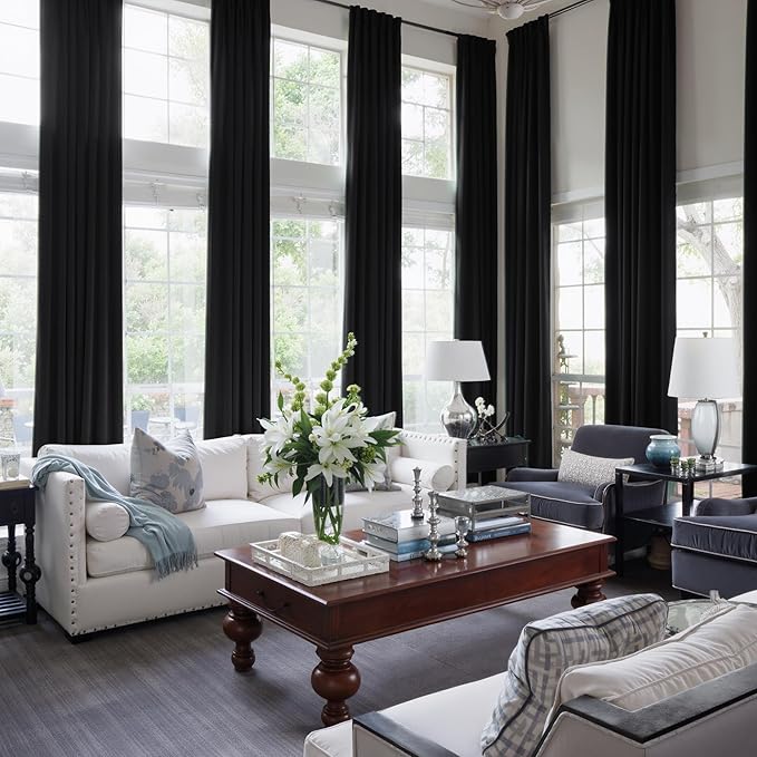 NICETOWN Black 192 inch Long Velvet Curtains