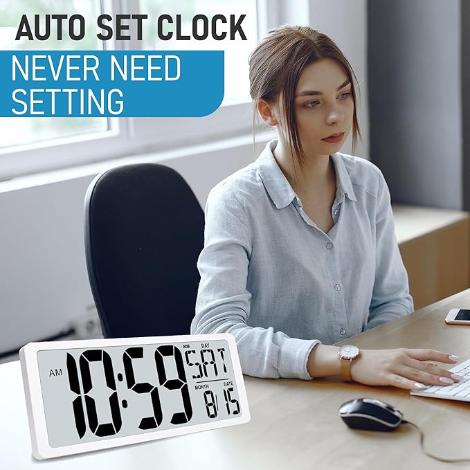 TXL Atomic Clock with Backlight, 14.2" Digital Wall Clock, Battery Operated