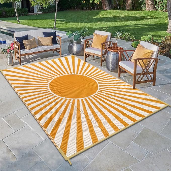Anidaroel Outdoor Area Rug for Patio Clearance 4x6ft Waterproof, Reversible Plastic Straw Rug Outside Rug, RV Mat for Camping, Porch, Balcony, Pool Deck, Backyard(Orange,4âx6')