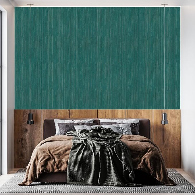 Teal Grasscloth Peel and Stick Wallpaper Texture Contact Paper 15.7" X 120"