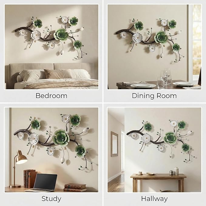 Large 3D Abstract Art Metal Flower Wall Art Main Colors Are White And Blue