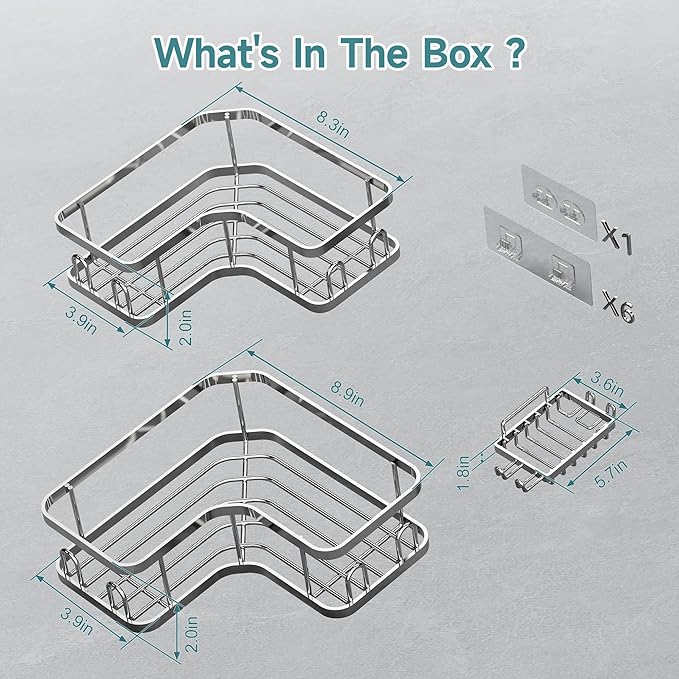Veken Corner Adhesive Shower Caddy 3-Pack