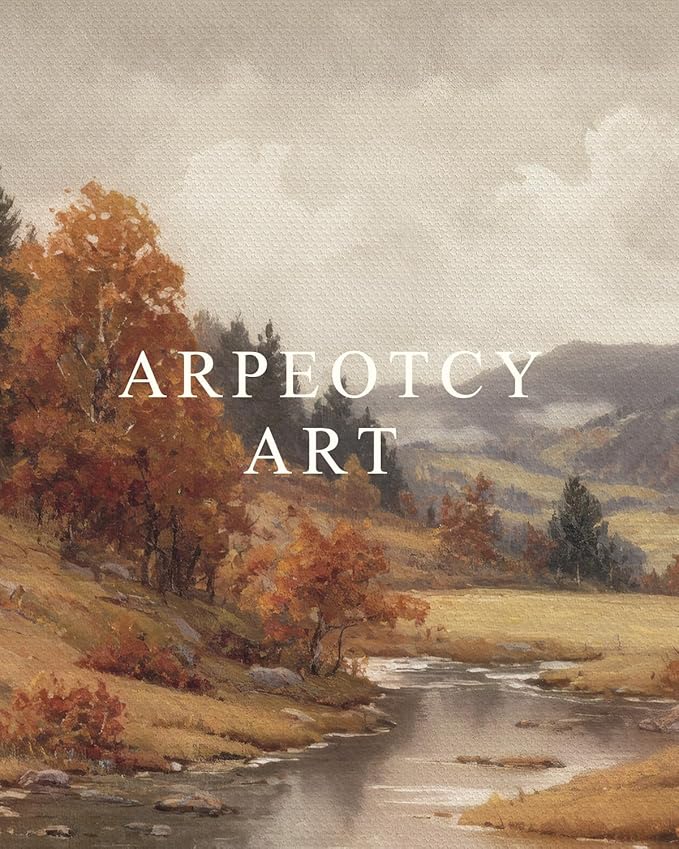 ARPEOTCY Extra Large Vintage Framed Wall Art, 36x54 Inch Autumn Landscape Wall Art, Nature Forest Landscape Wall Decor Oil Painting, Vintage Fall Farmhouse Wall Decor for Living Room Fireplace Bedroom