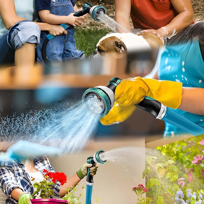 Non-Expandable Garden Hose 50feet, with 10 Function Hose Nozzle, Tough & Flexible, Lightweight, Crush Resistant Fittings, Kink & Tangle Free, Rust Proof(Black)