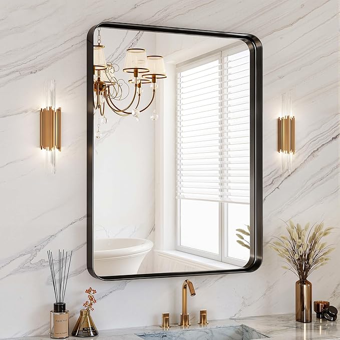 30x36 Inch Black Metal Framed Bathroom Mirror