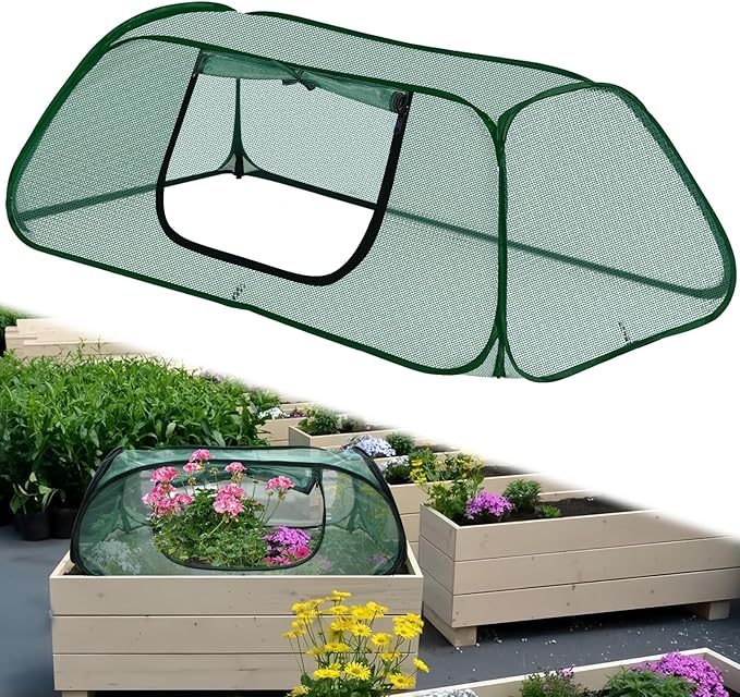 2 Pack Pop-Up Raised Garden Bed Cover with Zipper Door, 30% Sunblock Garden Netting Crop Cage for Raised Beds, Plant Protector for Vegetables Against Birds, Animals & Insects-45" x 22" x 16"