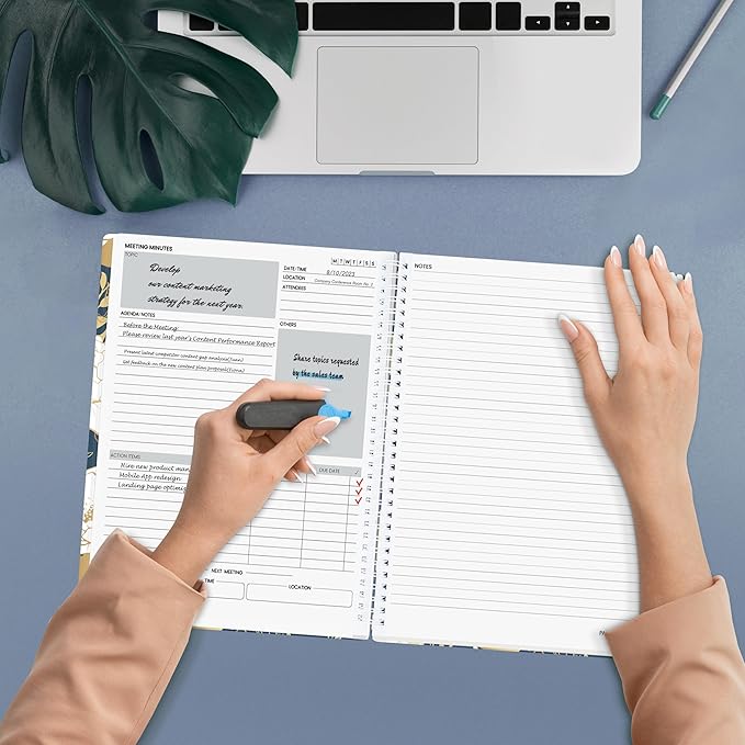 SUNEE Half Meeting Half Note - 8.5"x11" Professional Notebooks for Work - 160 Pages, A4 Size Project Planner, Spiral Meeting Agenda/Minutes Organizer for Women Men, Note Taking, Office & Business
