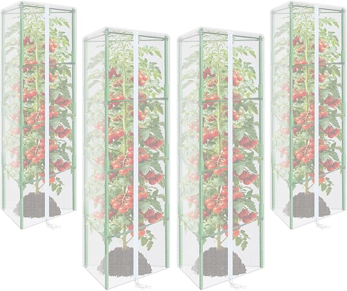 ZeeDix 61" x 16.1" Garden Bird Netting for Triangle Tomato Cage, 4 Pack Garden Mesh Barrier, Plant Covers Protect Tomatoes, Vegetables, Blueberry Bush from Birds & Pests