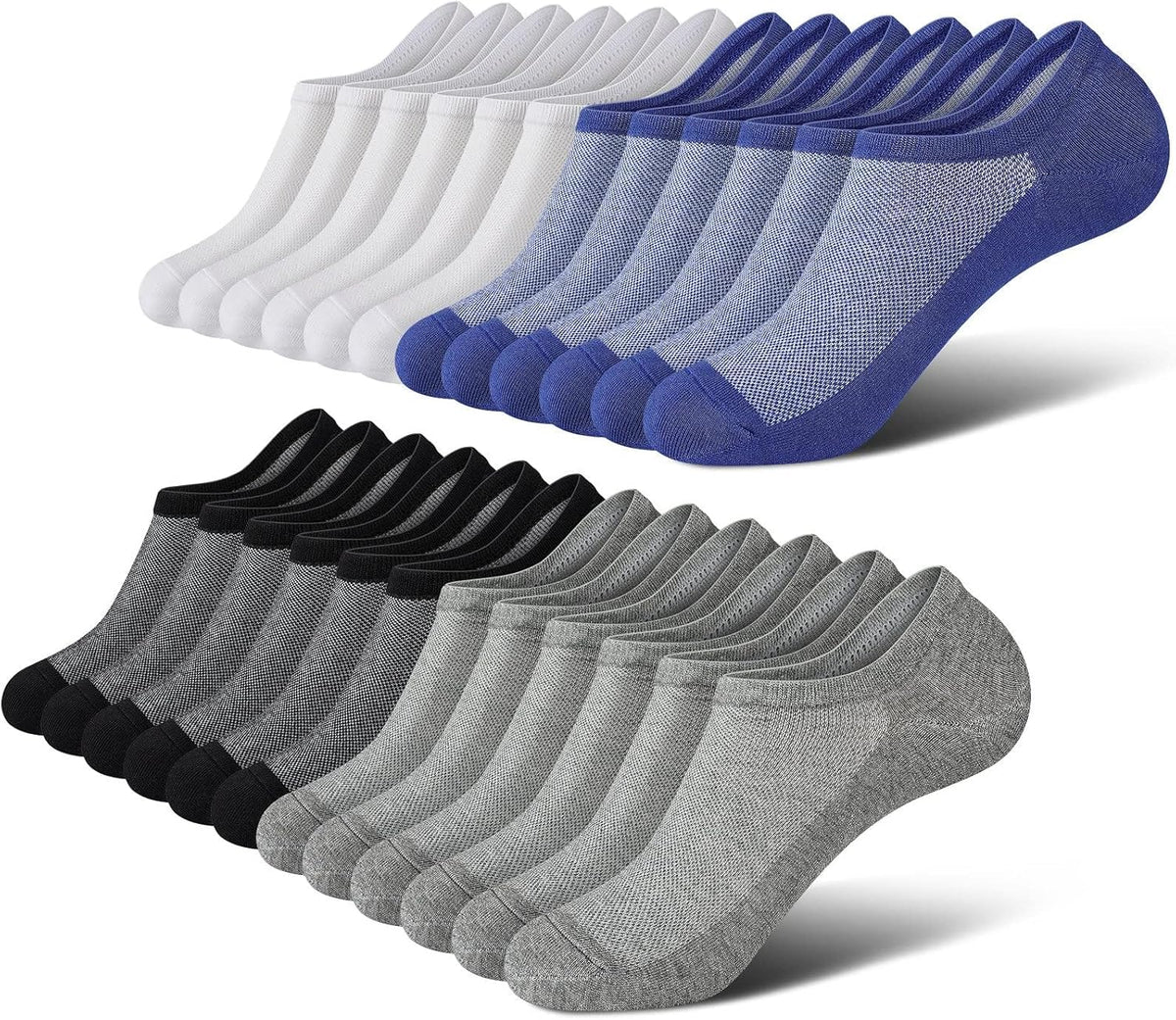Wernies No Show Socks for Men - Low Cut Ankle Cotton Socks with Non-Slip Grips