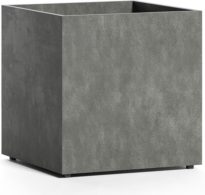 Reglito Cube Planter â Fiberglass Indoor/Outdoor and Weather-Resistant Large Planter (Grey Stone, 19.7" L x 19.7" W x 20.3" H)