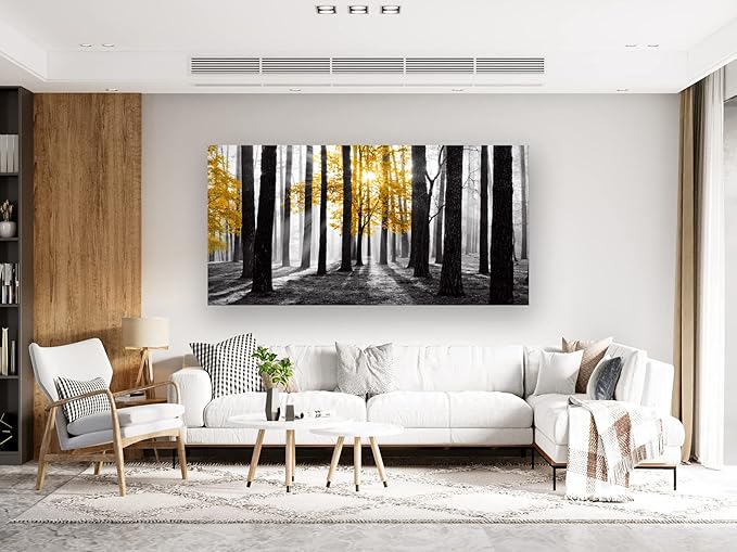 Cao Gen Decor Art S06375 Wall Art Canvas Painting Yellow Tree in Black and