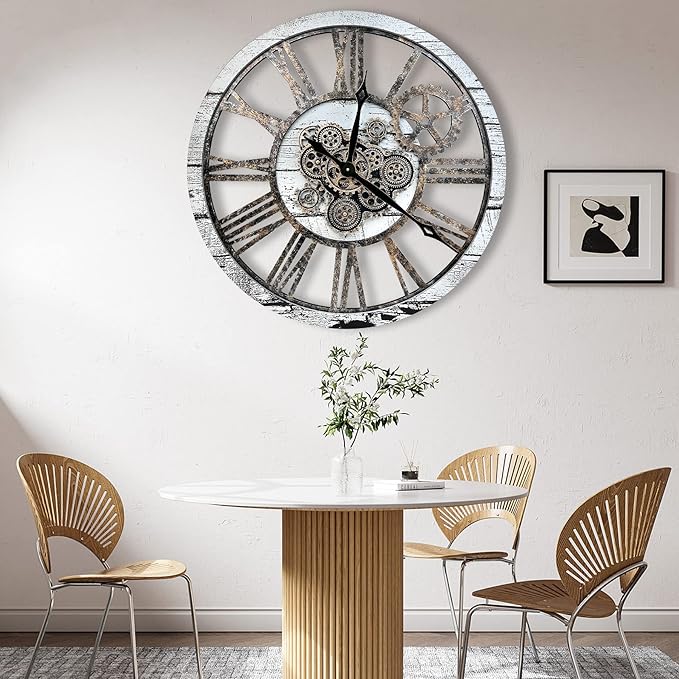 The B-Style Large Real Moving Gears Wall Clock 30 inch Rustic Retro Industrial