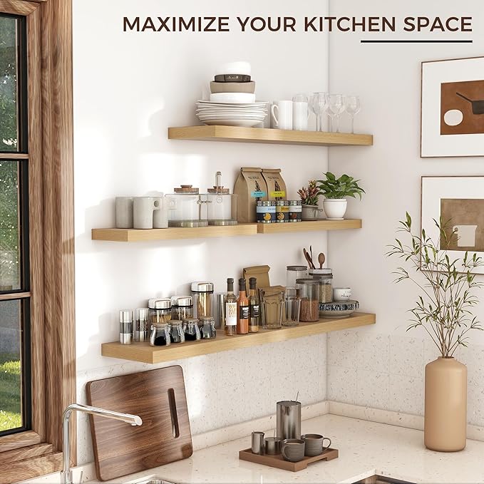Venusmiles Floating Shelves for Wall 24 inch Long, Engineered Wood Wall Shelves