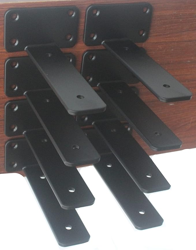 10 Pack - 6 inch Black Hidden L Shelf Bracket Iron Floating Shelf Brackets