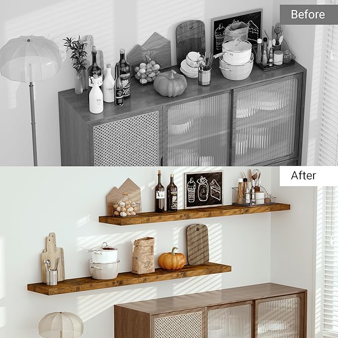 Vivelove 12 Inch Deep Floating Shelves 72 inch Long, 72 x 12 Wide Wall Shelves