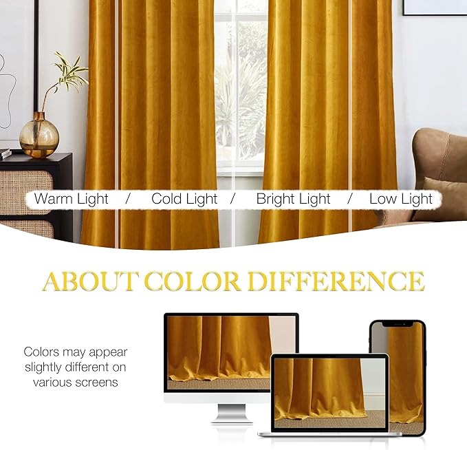 NICETOWN Warm Gold Velvet Curtains 84 inches Long, Room Darkening Drapes