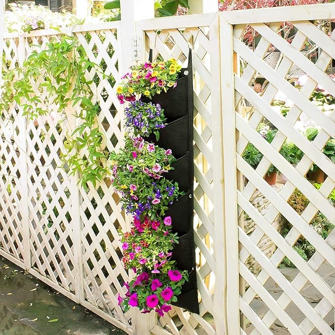 LITLANDSTAR Hanging Planter Bags, 2 Pack 7 Pocket Hanging Vertical Wall Planter