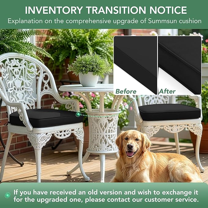 Outdoor Chair Cushions Set of 4: Waterproof & Fade Resistant Patio Furniture Cushions - 17 x 16 x 2 Inch Non Slip Round Corner Seat Cushion Pads with Removable Cover for Garden Yard Lawn, Black