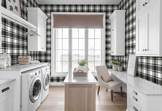 Guvana 17.7"x197" Black and White Peel and Stick Wallpaper Trellis Removable