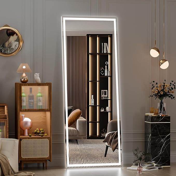Hasipu Full Length Mirror with Lights, Full Body Dressing Hanging Mounted Mirror