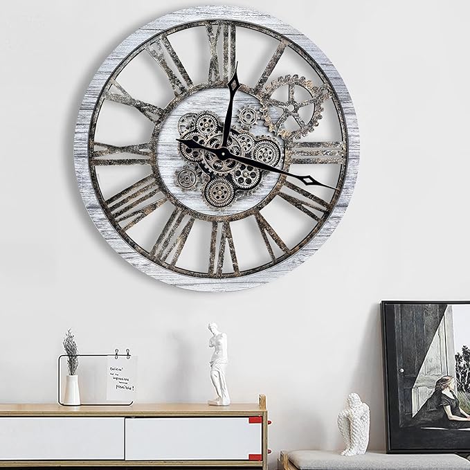 The B-Style Large Wall Clock 24 inch Moving Gear Wall Clock Oversized Vintage
