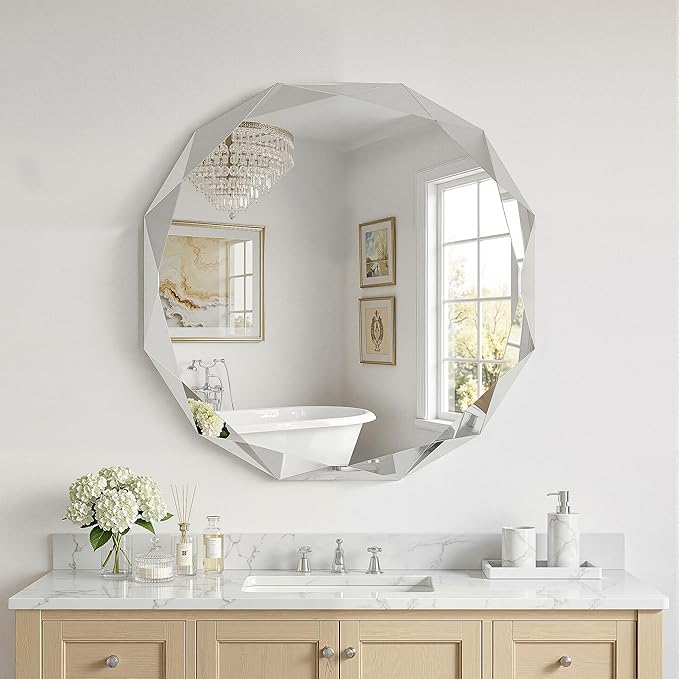 Suidia Bathroom Mirror, Frameless Bathroom Mirror