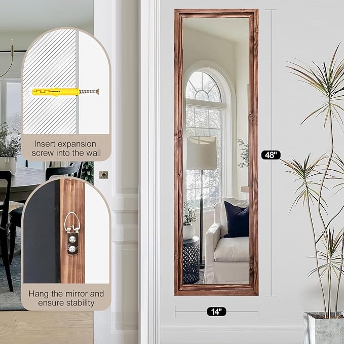 48"x14" Door Mirror, Rustic Full Length Mirror, Over The Door Hanging Mirrors