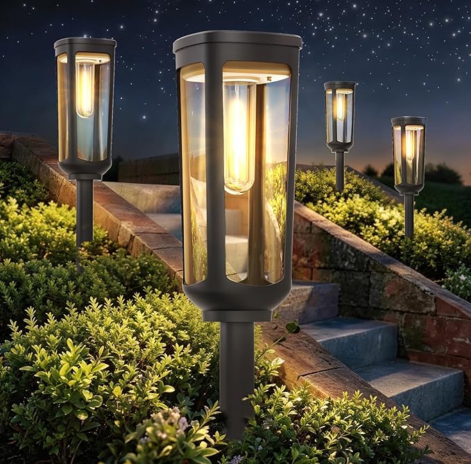 Solar Pathway Lights Outdoor Waterproof IP65, 4 Pack Warm White Solar Walkway Lights, Auto On/Off Outdoor Light for Lawn Garden Patio Driveway Decor Landscape Lighting