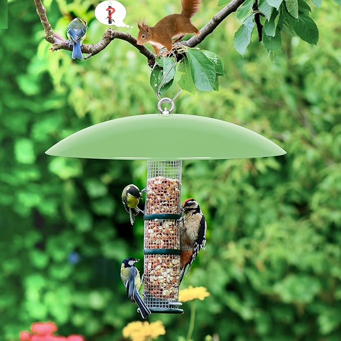 13" Bird Feeder Rain Guard, Hummingbird Feeders Shade Dome Cover, Hanging Baffle for Bird Feeder Pole,Smart Birds Feeder's Umbrella(Light Green),2 Pack