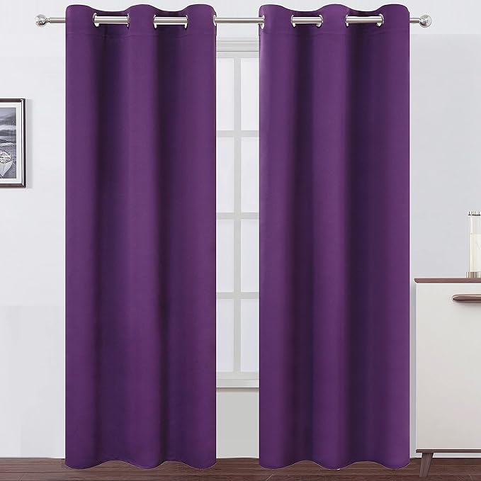 LEMOMO Purple Thermal Blackout Curtains/42 x 95 Inch/Set of 2 Panels Room