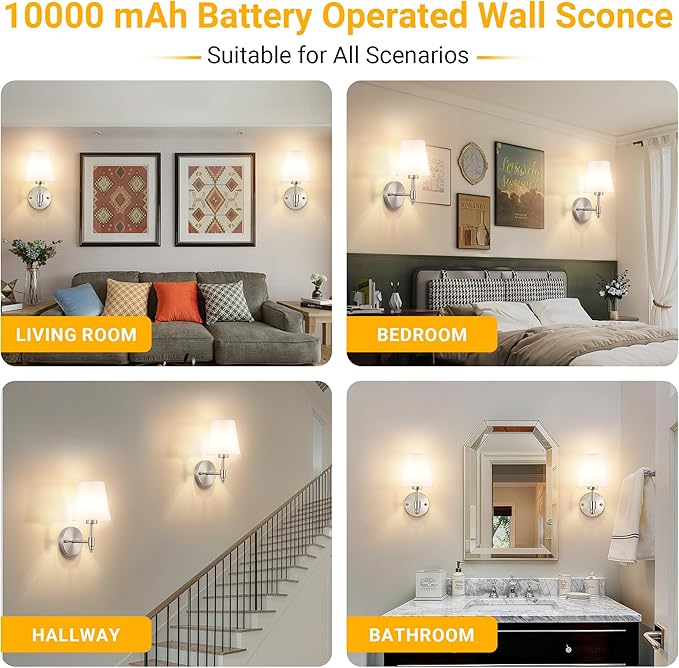 Vimhou Peel and Stick Wall Sconces, Stick On Wall Sconce Set of 2, Battery