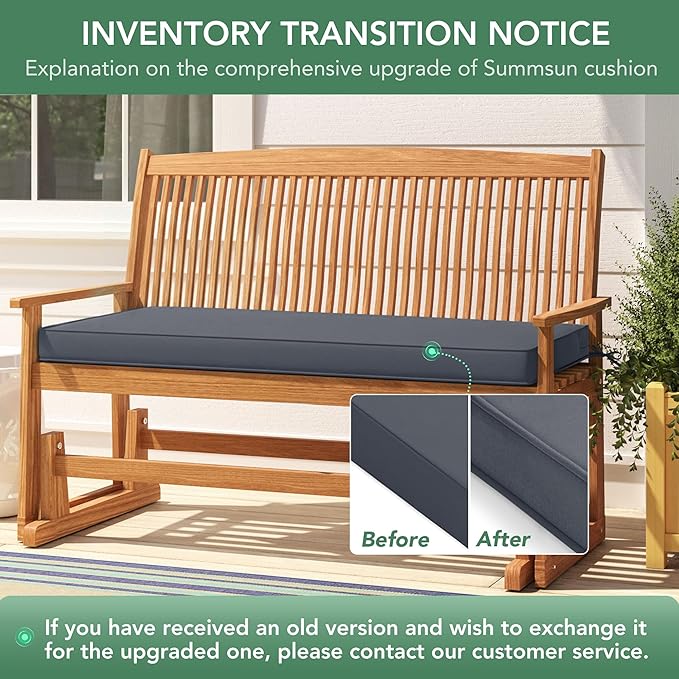 Summsun Outdoor Bench Cushion: Waterproof and Fade Resistant Patio Furniture Cushions - Non-Slip Bench Pad Cushion with Removable Cover for Garden Swing Porch Sofa Settee, 45 x 18 Inch, Dark Grey