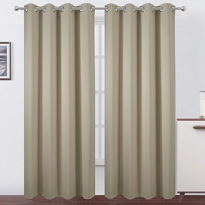 LEMOMO Blackout Curtains 66 x 84 inch/Beige Curtains Set of 2 Panels/Thermal