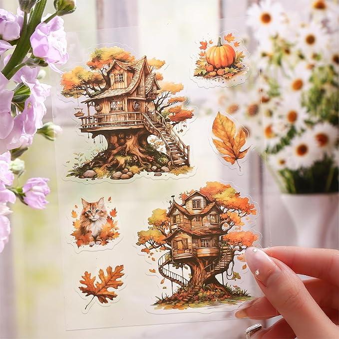 Knaid Scenery Sticker Set (490+ Pieces, 80 Sheets) 4 Pack Sticker Books Blooming Windows, Garden Houses, Enchanted Forest, Garden Fences Journaling Stickers for Scrapbook Bullet Junk Journals Planner