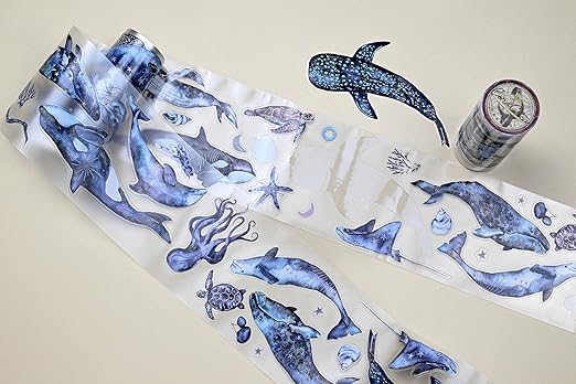 Mystical Ocean Transparent Washi Tape 10x5 cm – Decorative Scrapbooking Craft Adhesive Roll, Underwater Sea Life, Fantasy Marine Illustration Design for Journals, Planners, Cards & DIY Projects