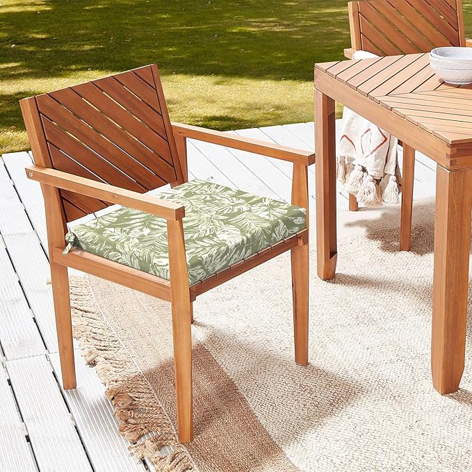 LVTXIII Outdoor Seat Cushions Seasonal Replacement Chair Cushions, Patio Chair Pads with Ties for Dining Chairs and Garden Furniture, Square Back, 18.5"x16"x2", 2 Pack, Tropical Leaf Green