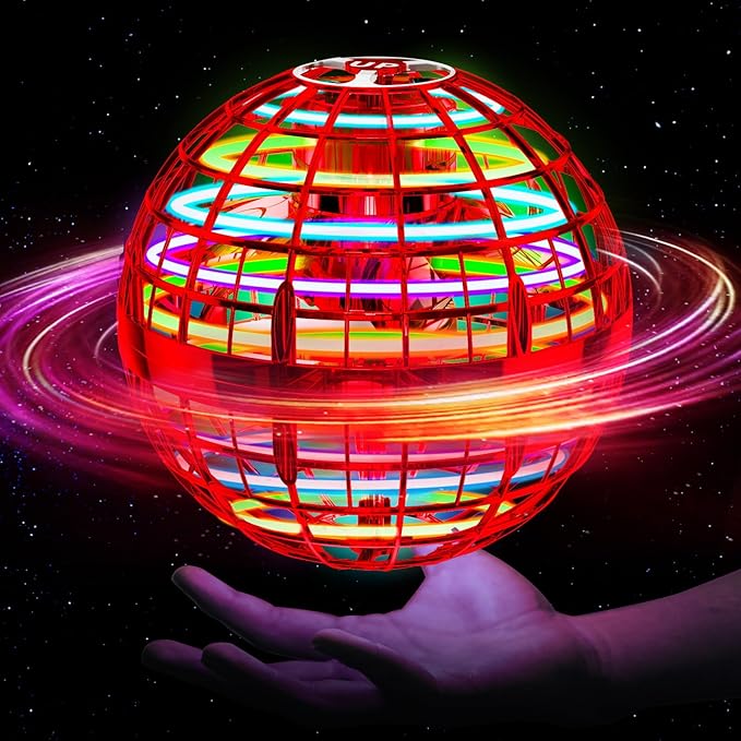 Ivtivfu Flying Orb Ball (Red, 2025 Upgraded) with Dazzling Lights, Magic Hover Spinner, Cool Boomerang Drone, Floating Cosmic Globe, Kids Outdoor Toys, for 6 7 8 9 10 Year Old Boys Girls