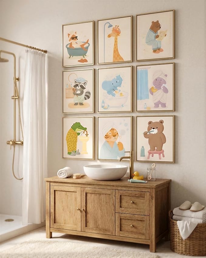 tgguytiy Kids Bathroom Wall Art Set of 9 Cute Animal Bathroom Decor