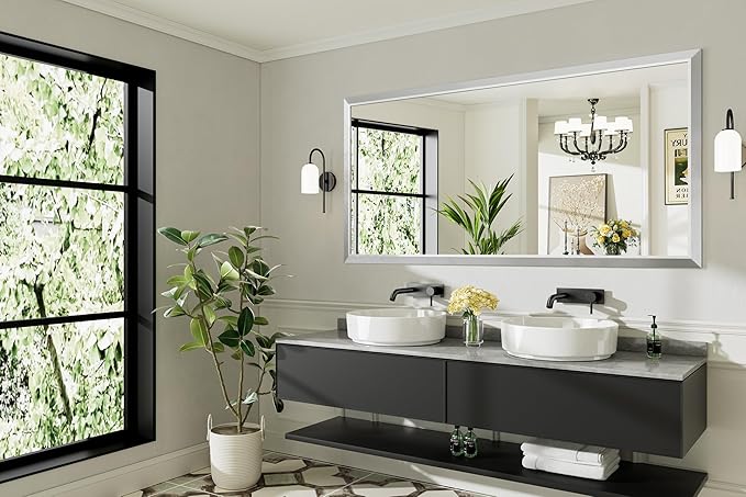 72x36 Inch Brushed Silver Bathroom Mirror