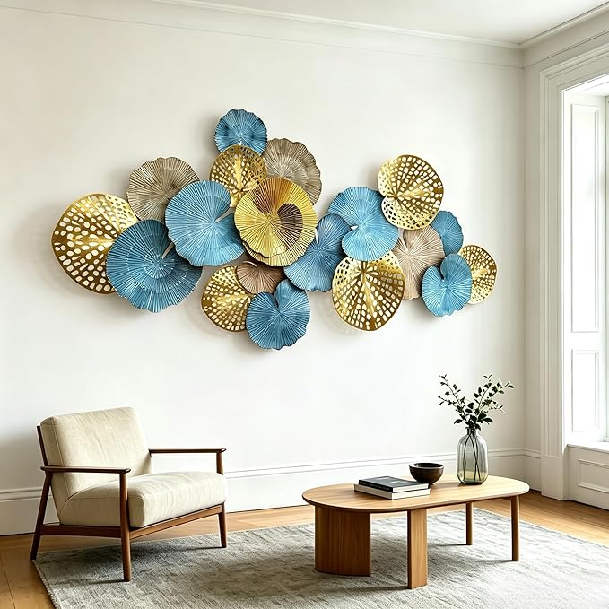Roivikis Large Metal Wall Art Decor, 3D Abstract Lotus Leaves Wall Handcrafted Modern Decoration for Indoor Outdoor for Living Room, Bedroom, Entryway 52" x 24"